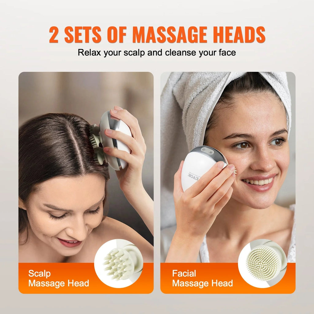 Rechargeable VEVOR Electric Scalp Massager with Heat - Waterproof Head Relaxation Tool