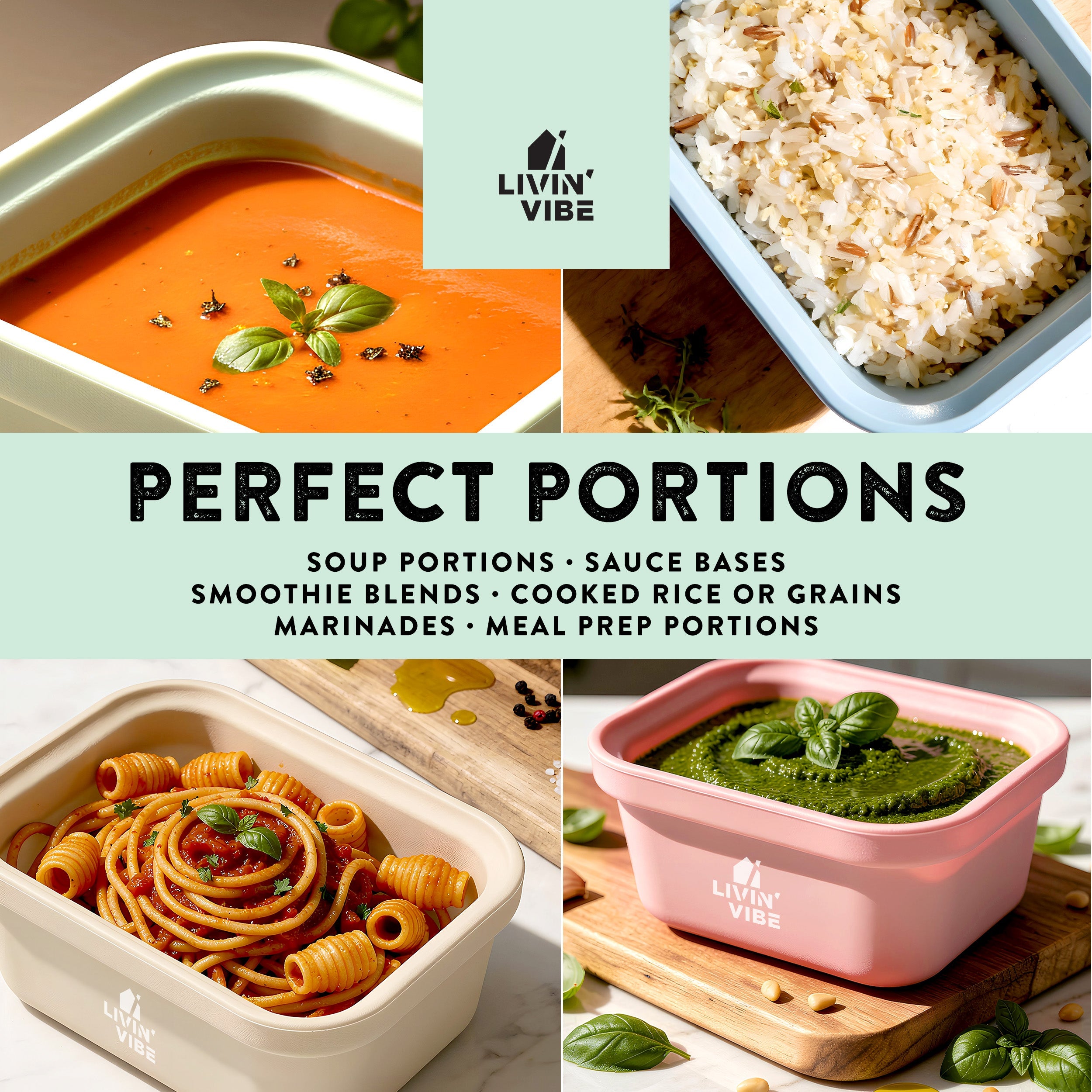 LIVINVIBE Silicone Freezer Tray Set with Lids – 4 Pack 250ml