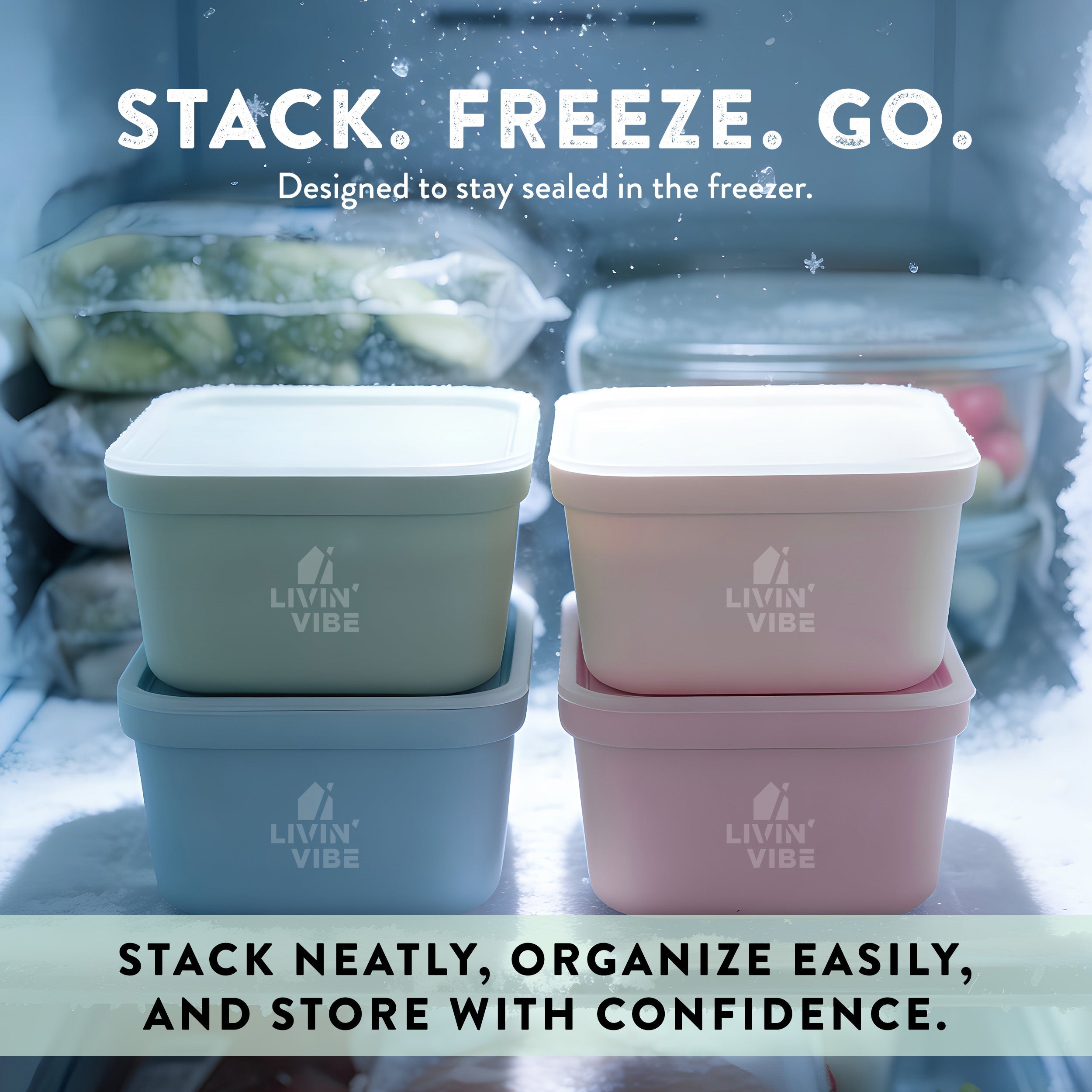 LIVINVIBE Silicone Freezer Tray Set with Lids – 4 Pack 250ml