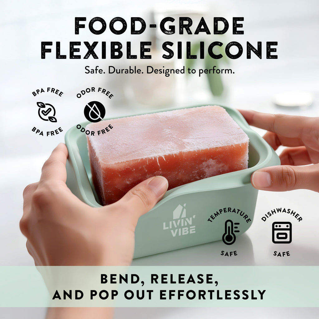 LIVINVIBE Silicone Freezer Tray Set with Lids – 4 Pack 250ml